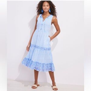 NWT Women's Vineyard Vines border print Bayside blue midi dress! Size large